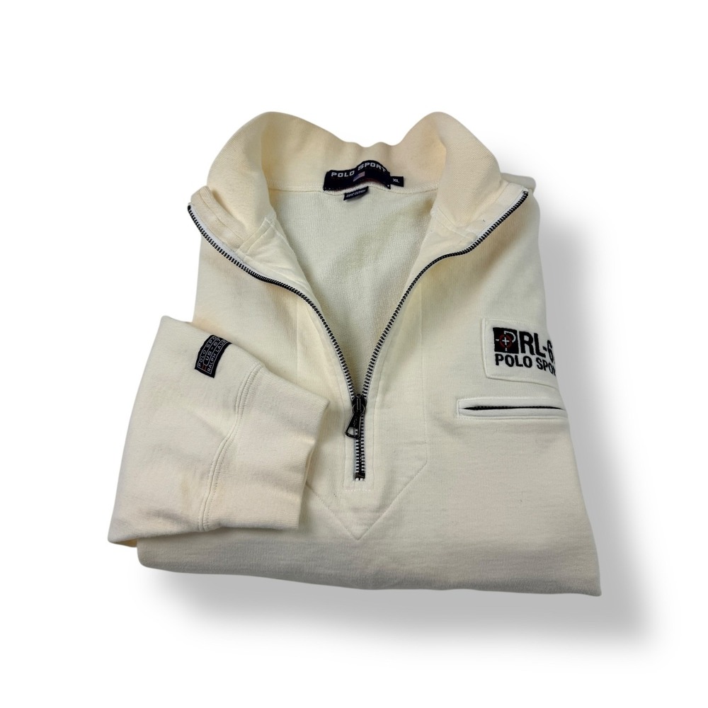 Polo Sport‎ Ralph Lauren RL-67 Quarter Zip Sweatshirt Cream Men's Size XL